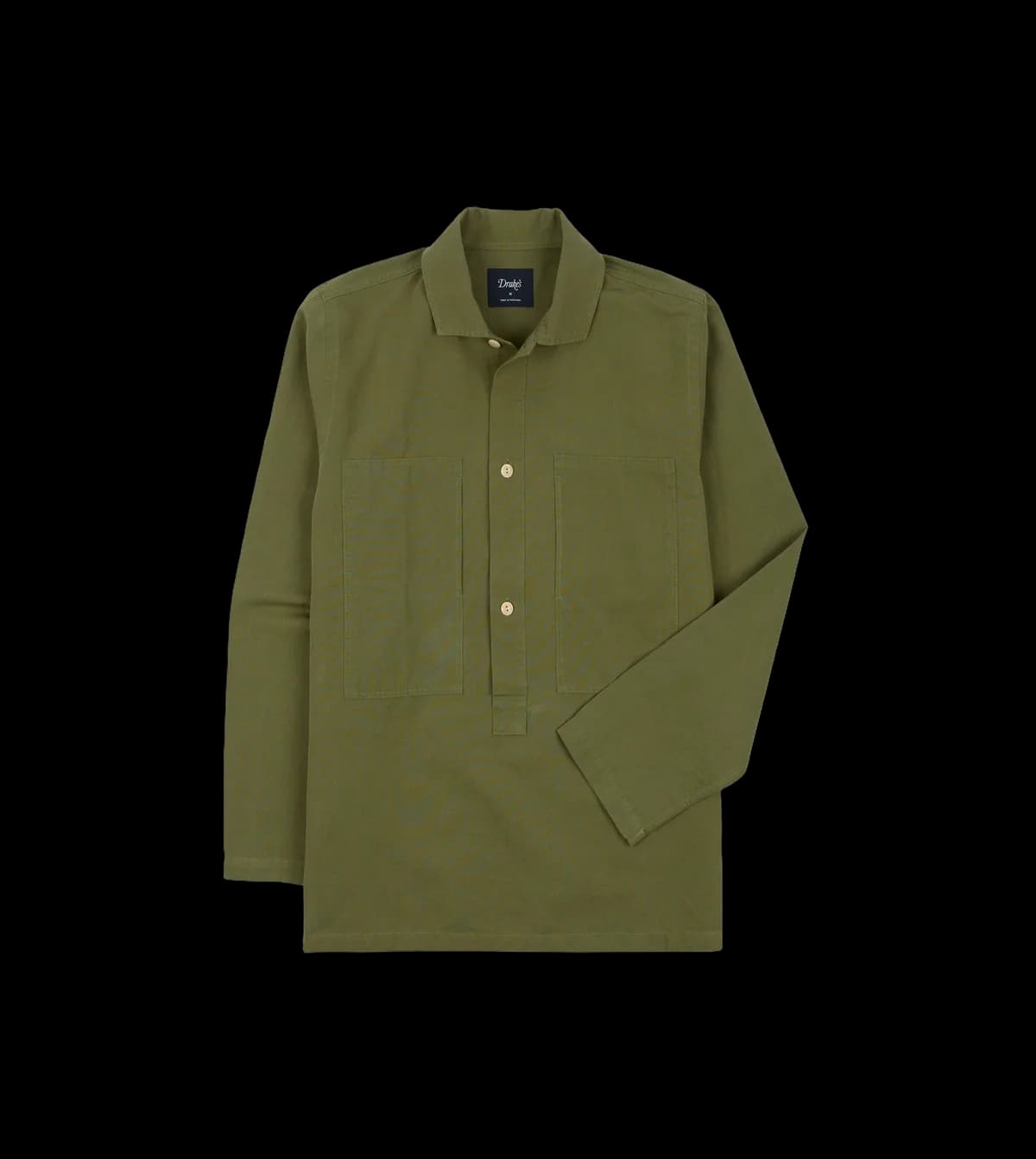 Green Vintage Cotton Spread Collar Popover Shirt