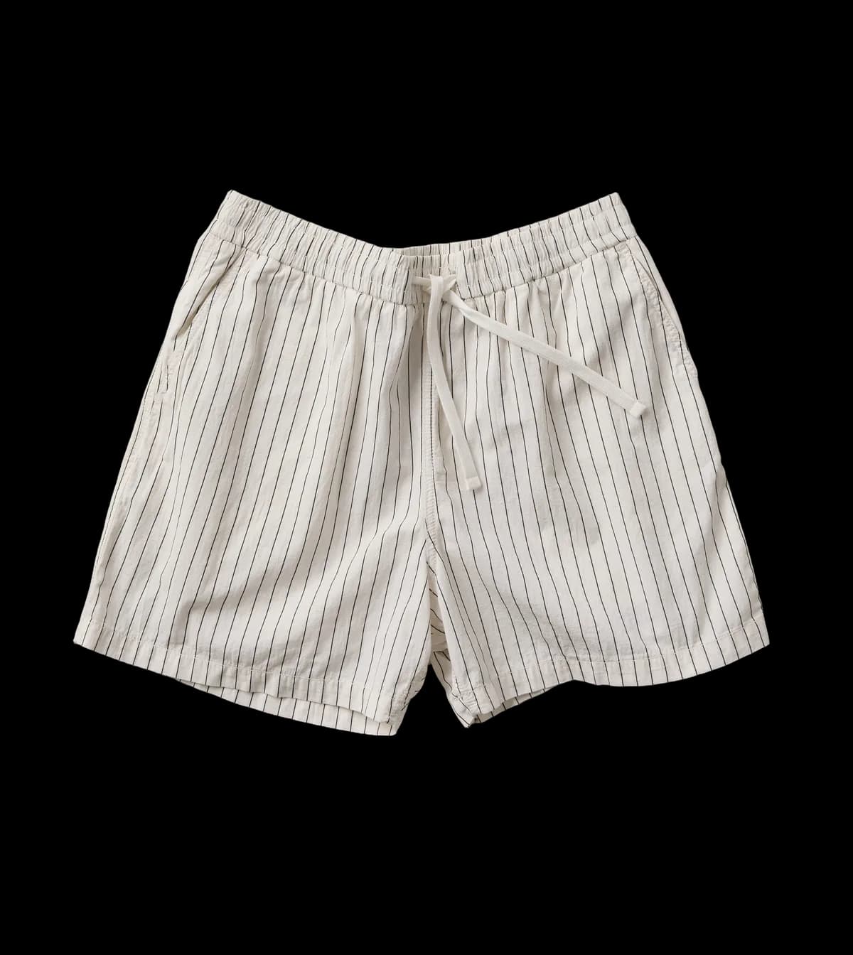 Ecru Pin Stripe Cotton Drawstring Shorts