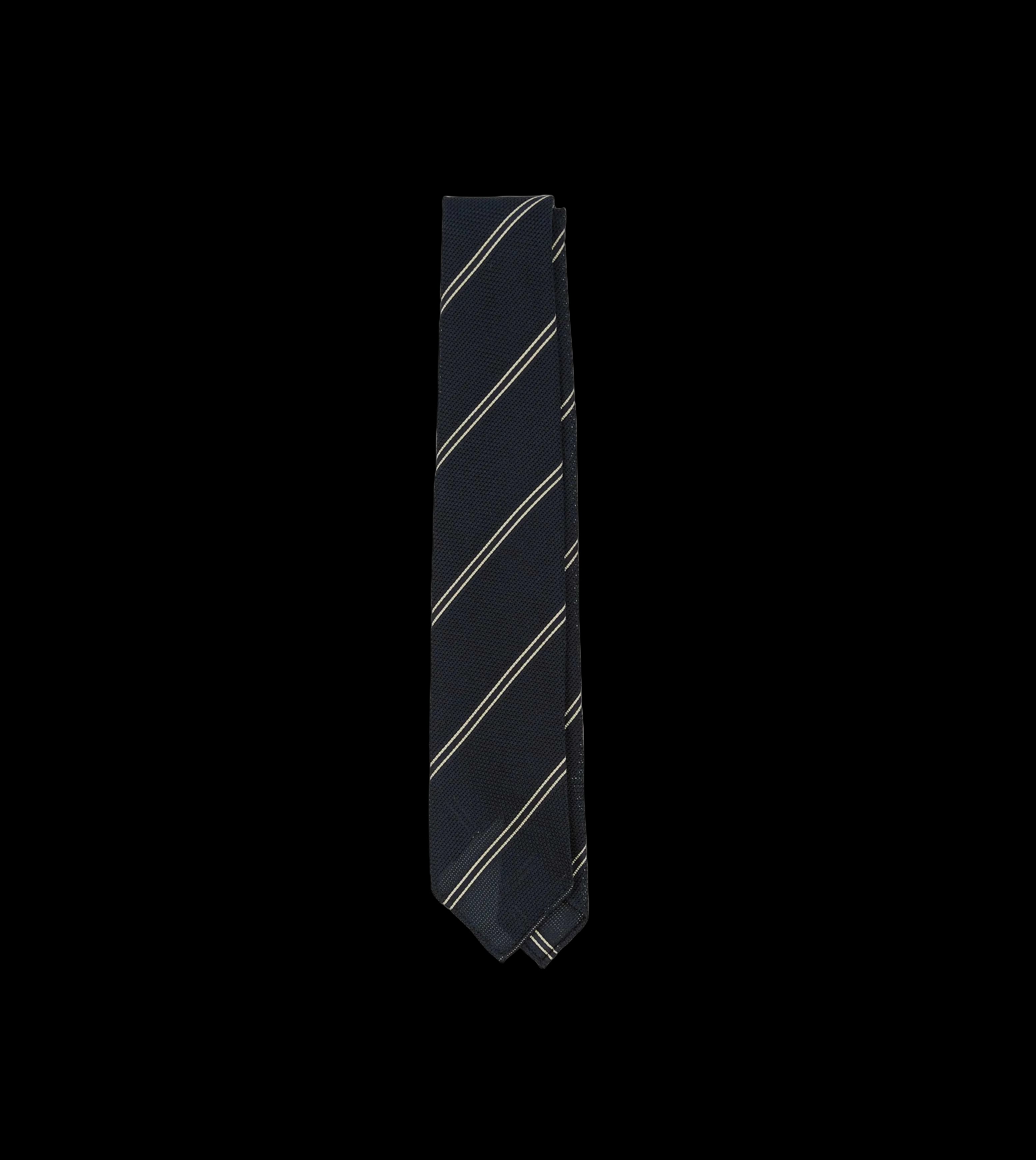 Navy and Ecru Bar Stripe Hand Rolled Silk Grenadine Tie