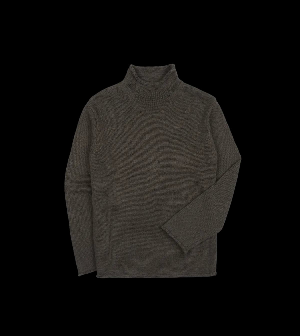 Brown Linen-Cotton Mock Neck Jumper