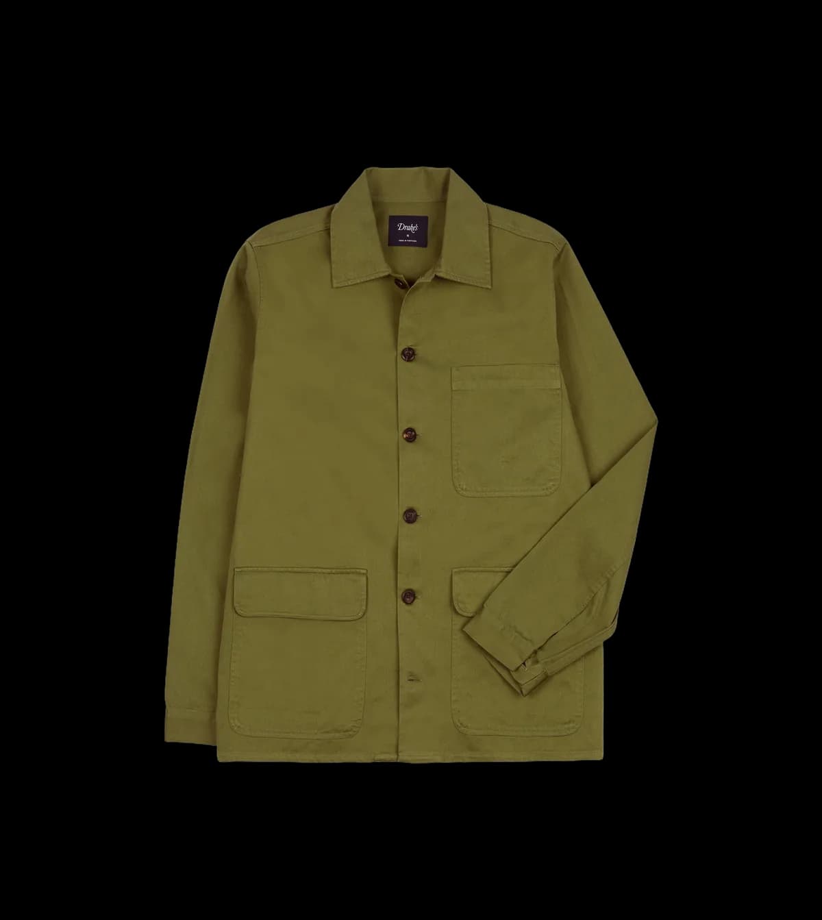 Green Cotton Twill Three-Pocket Overshirt