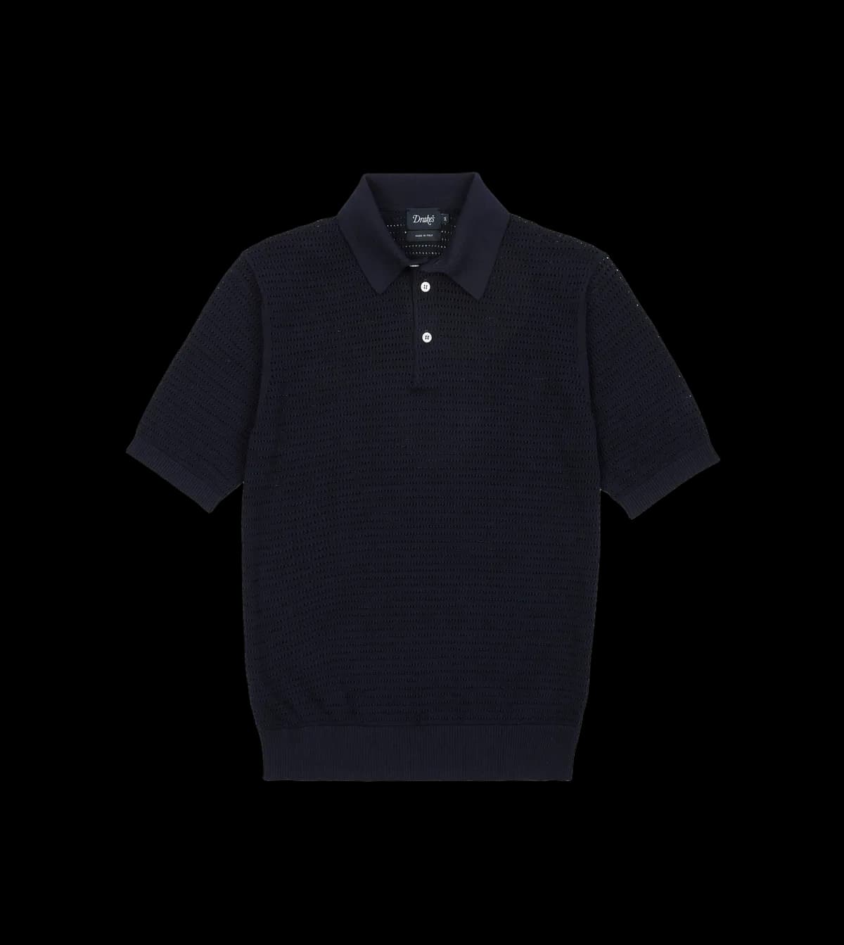 Navy Waffle Knit Cotton Short-Sleeve Polo Shirt