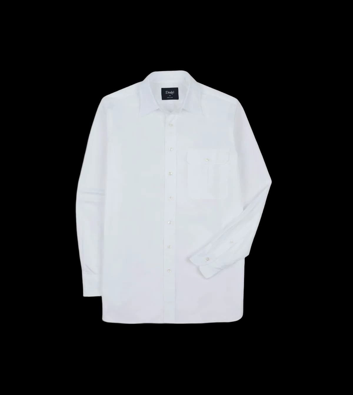 White Long Point Collar Flap Pocket Poplin Shirt