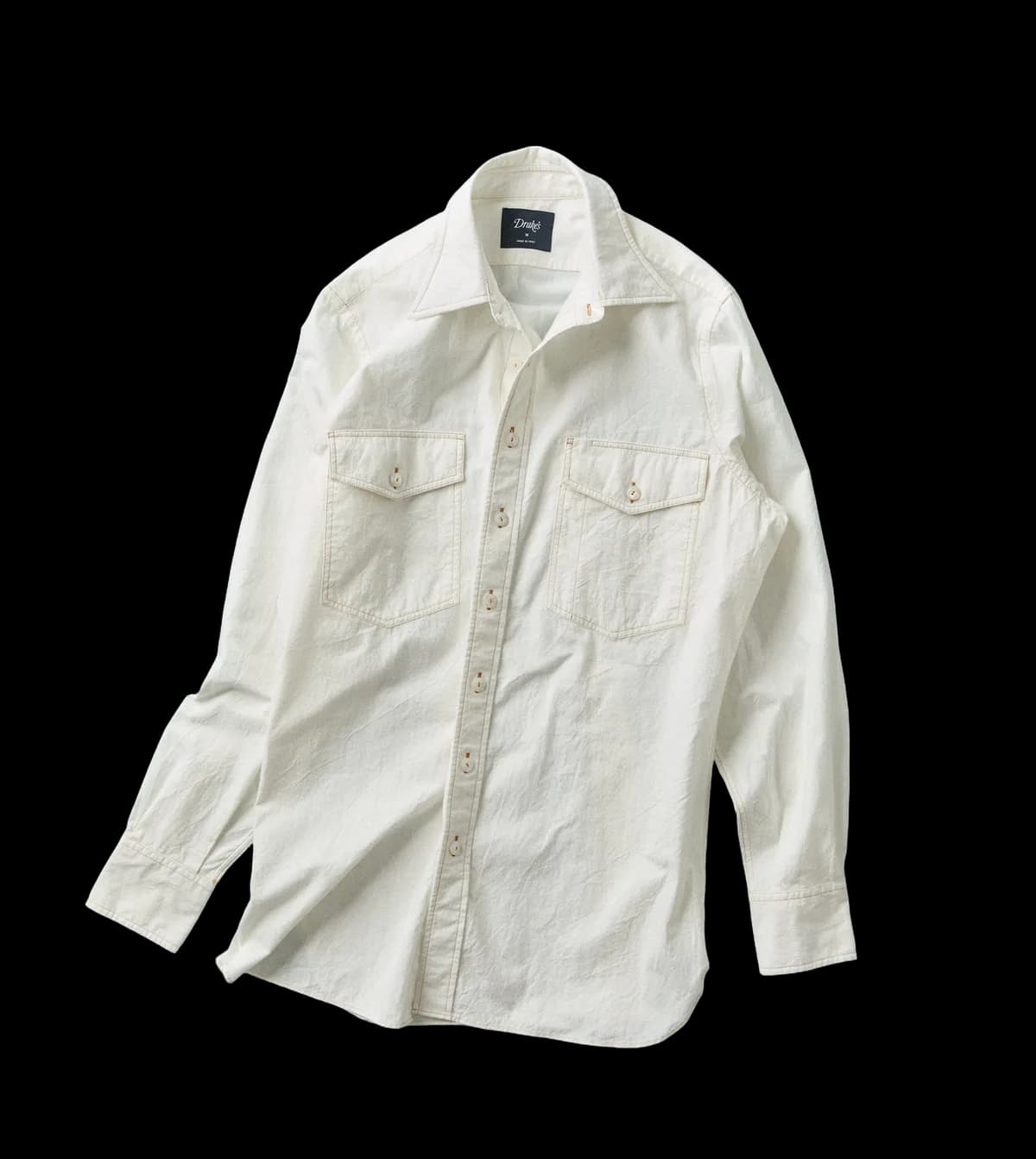 White Cotton-Linen Two-Pocket Work Shirt