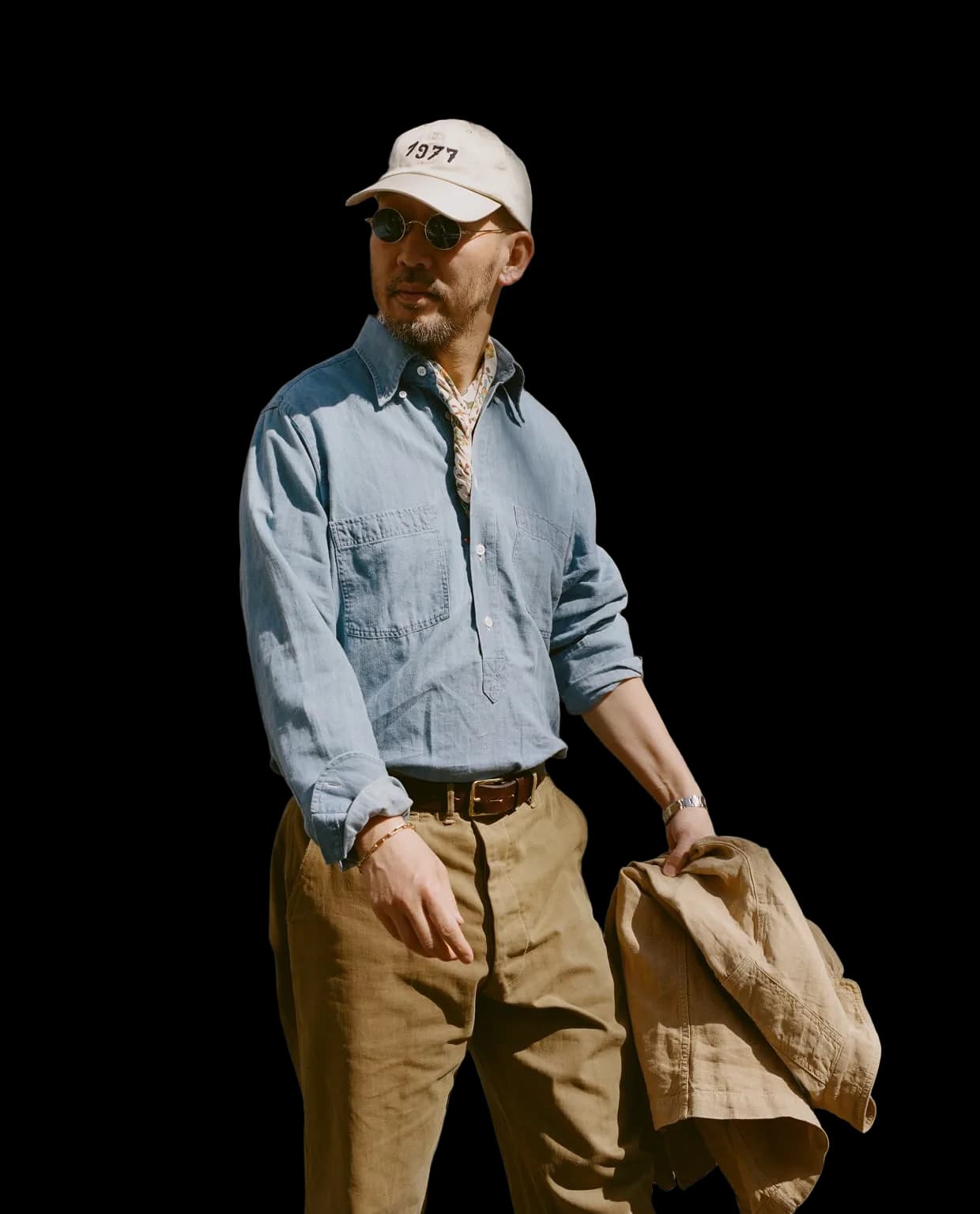 Stone Wash Cotton Chambray Button-Down Collar Popover Shirt