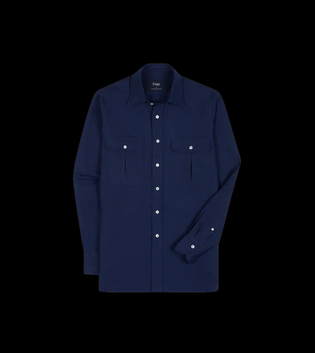 Indigo Linen Two-Pocket Long Point Collar Work Shirt