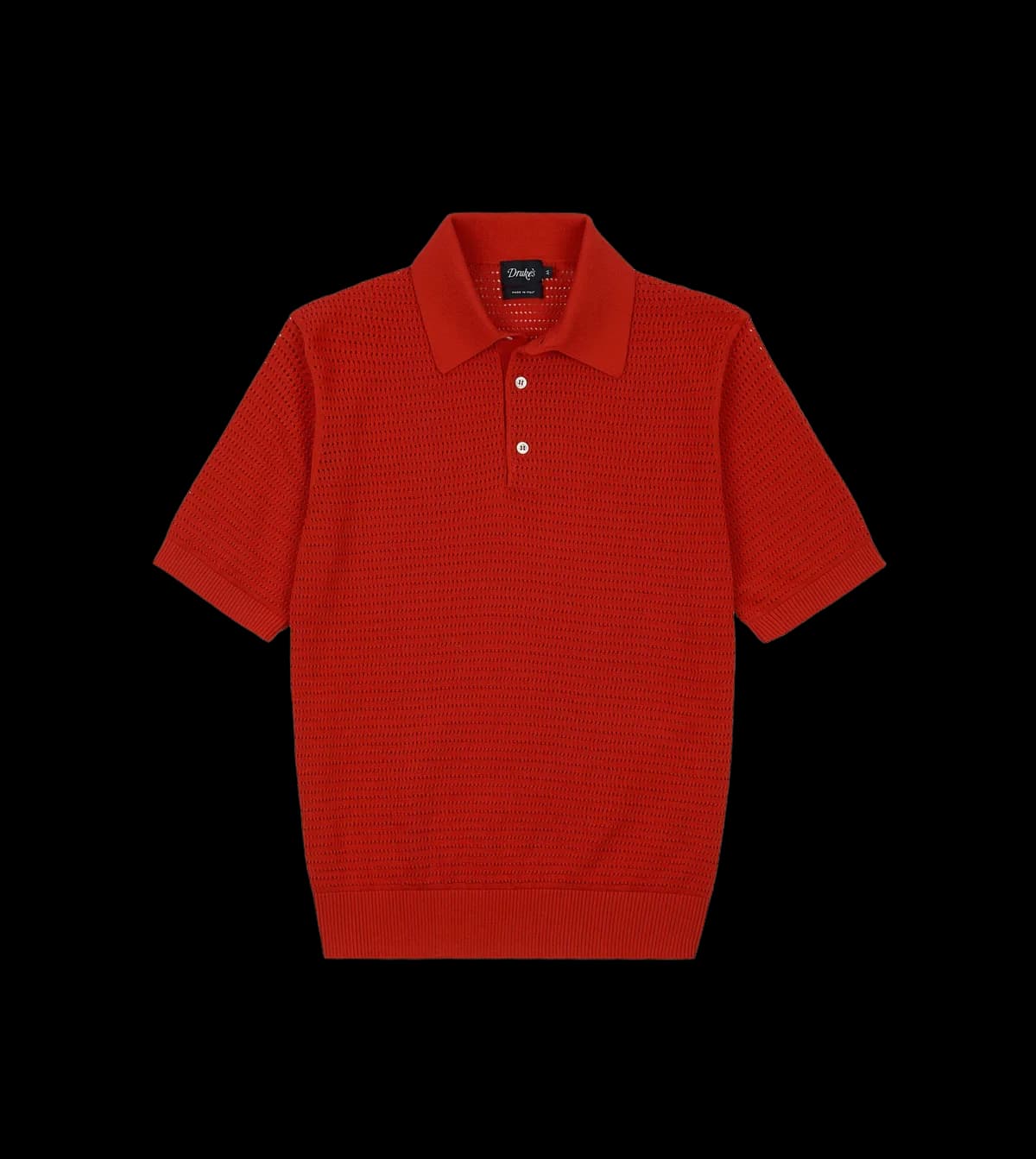 Red Waffle Knit Cotton Short-Sleeve Polo Shirt