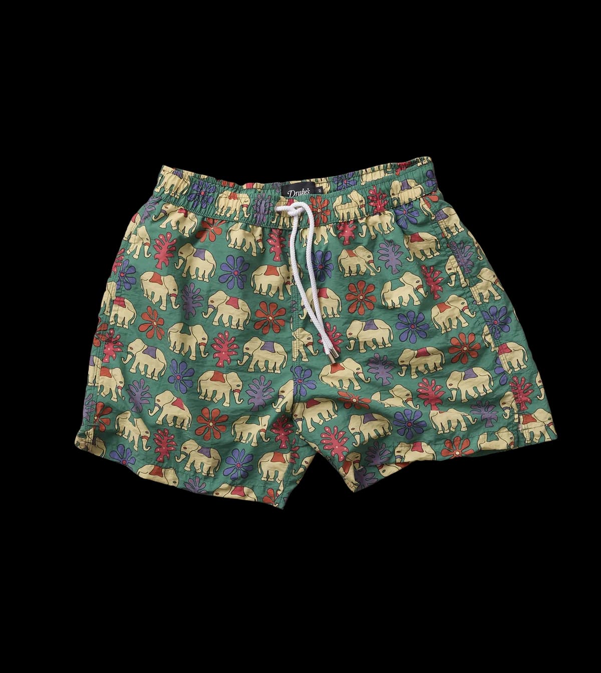 Elephant Print Nylon Drawstring Swim Shorts