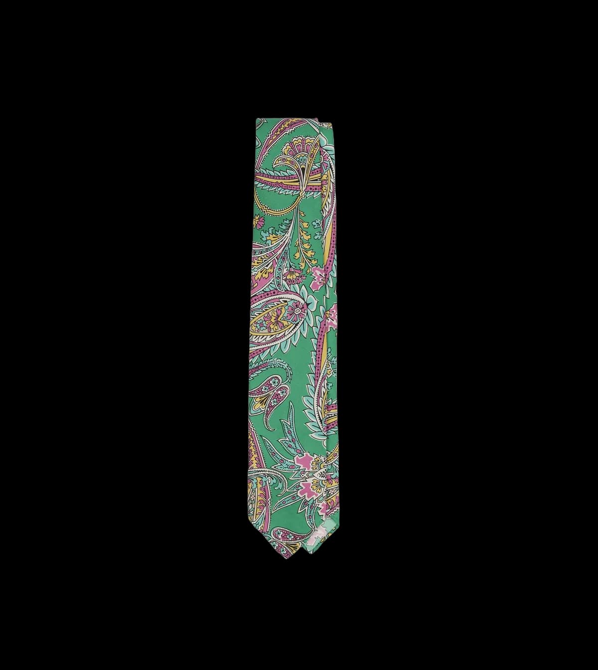 Green Nouveau Leaves Shantung Silk Hand-Rolled Tie