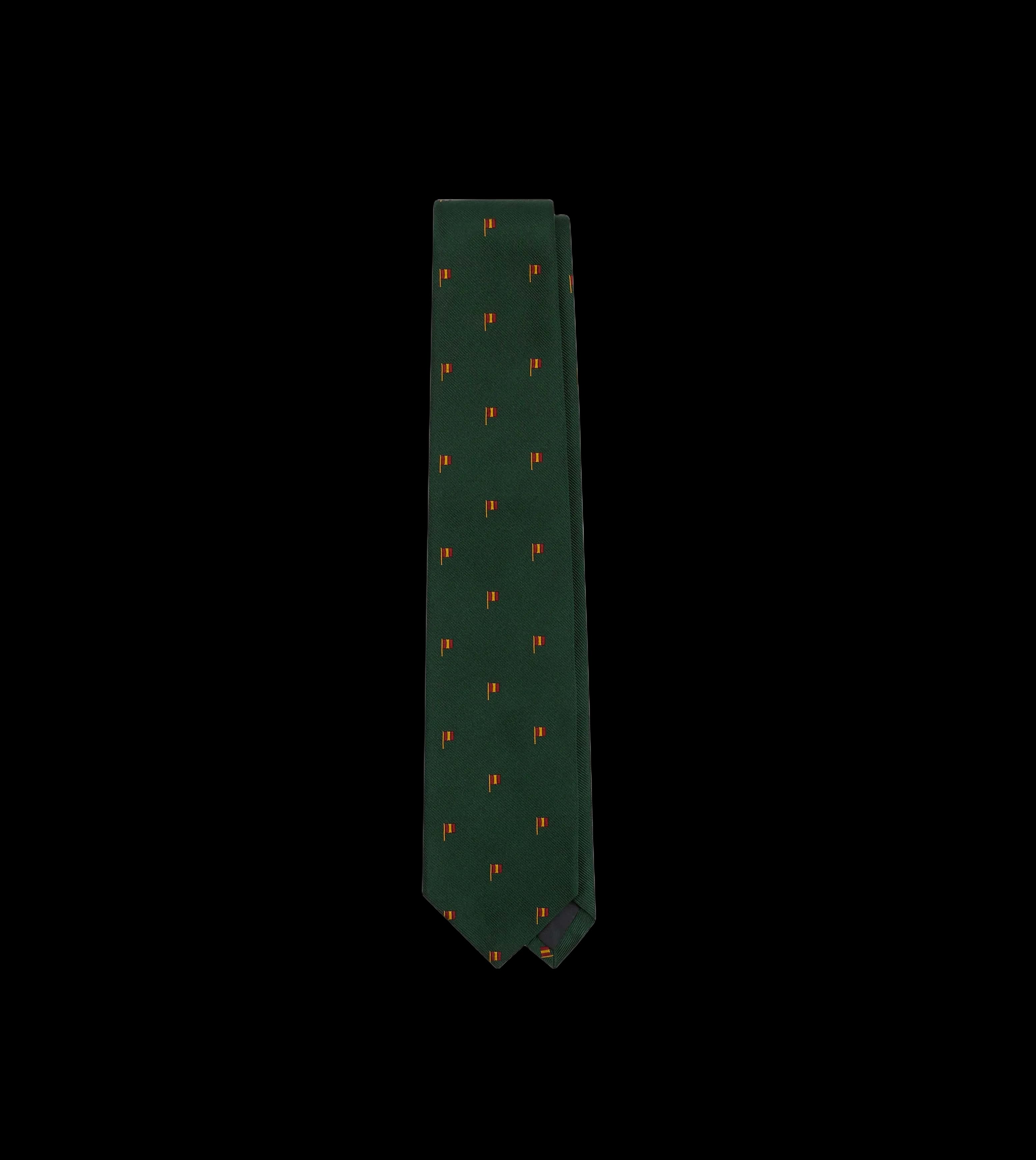 Green Flag Motif Repp Silk Tipped Tie