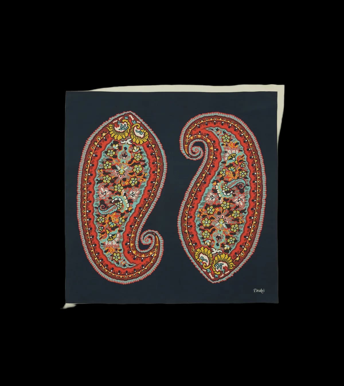 Navy Jumbo Paisley Print Silk Bandana