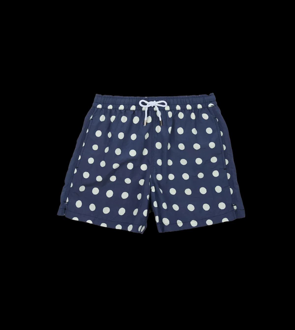 Navy Polka Dot Print Nylon Drawstring Swim Shorts
