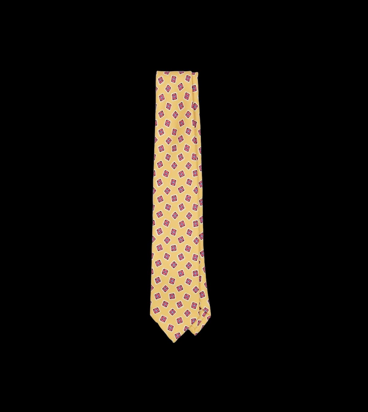 Gold Square Diamond Print Silk Self-Tipped Tie