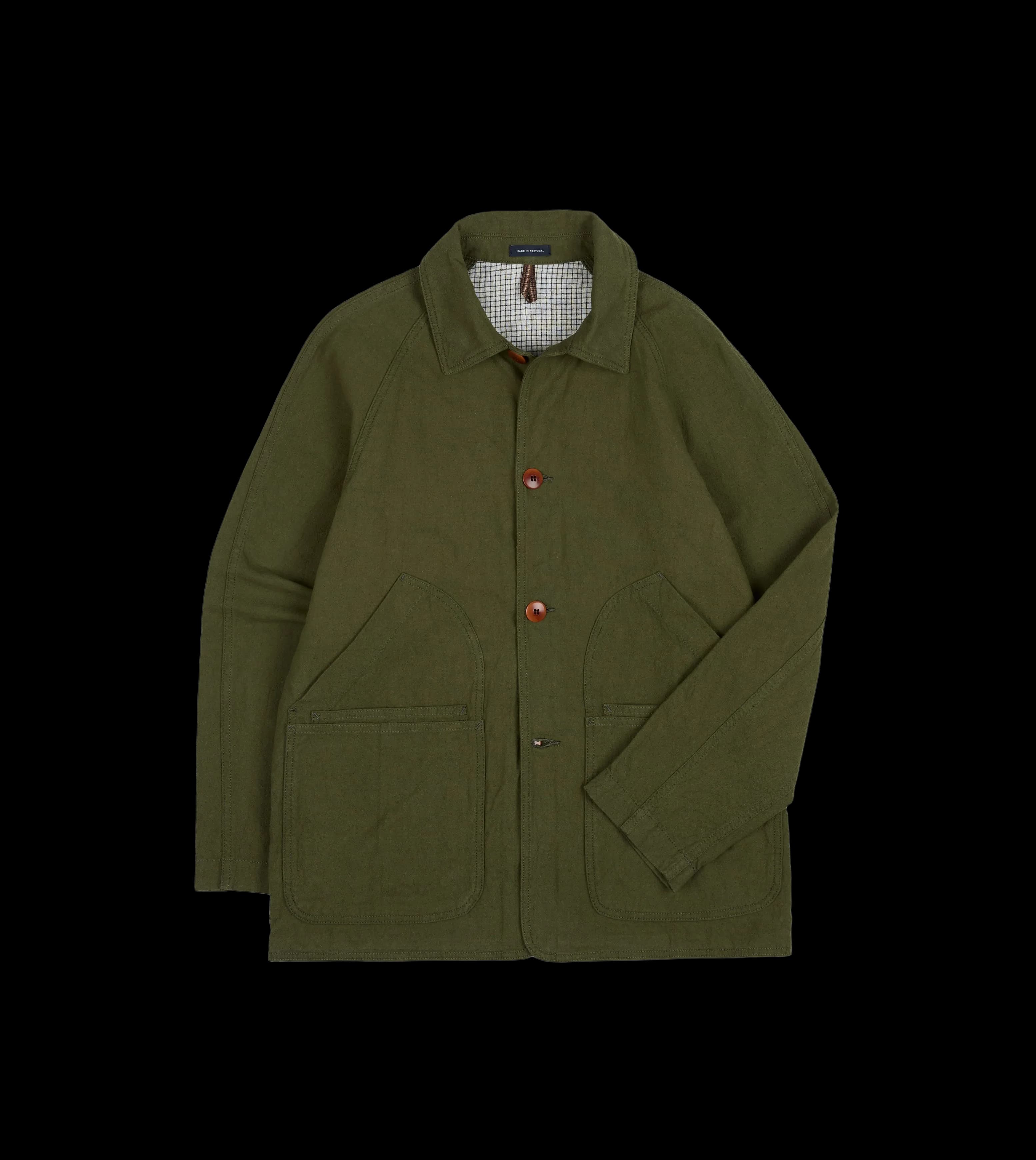 Green Cotton-Linen Raglan Work Coat