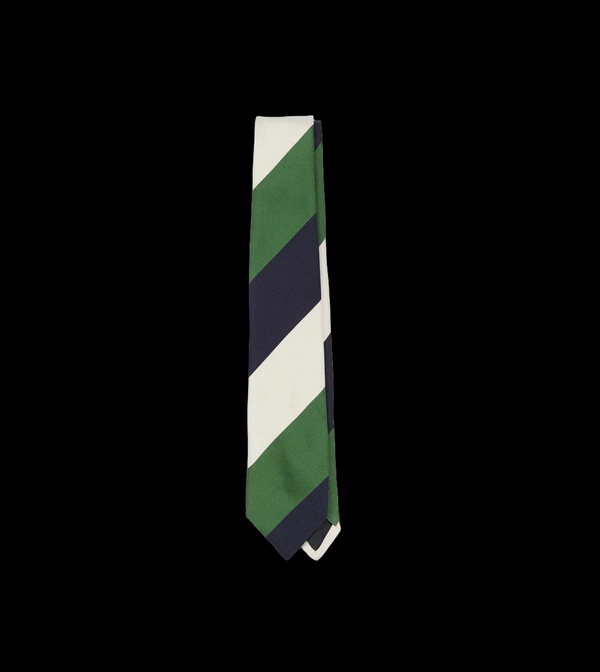 Green, Ecru and Navy Block Stripe Repp Silk Tipped Tie