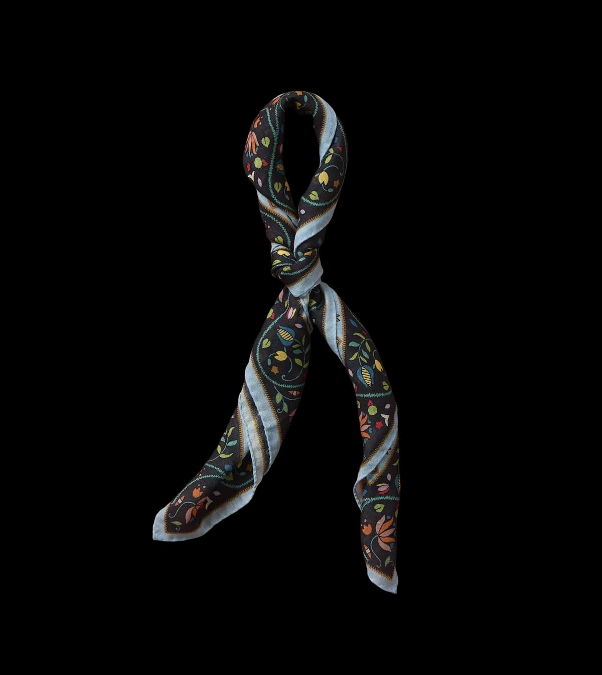 Navy Tiger Garden Print Wool-Silk Bandana