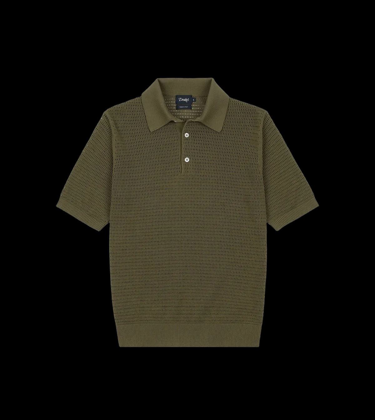 Olive Waffle Knit Cotton Short-Sleeve Polo Shirt