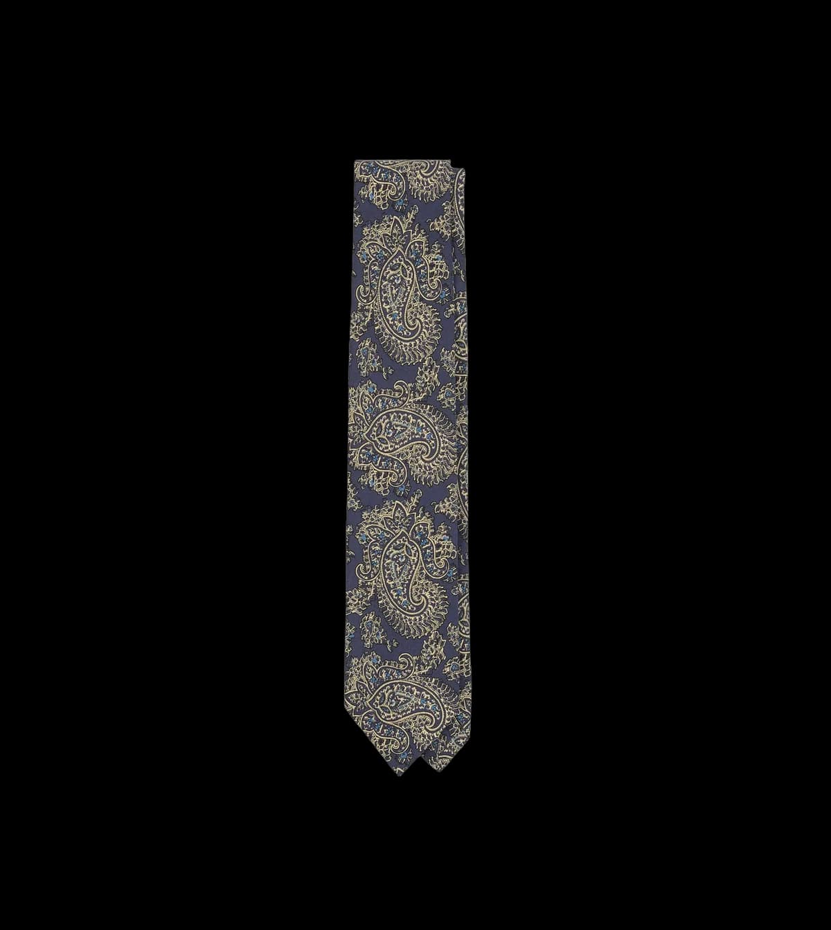 Blue Floral Paisley Print Silk Self Tipped Tie