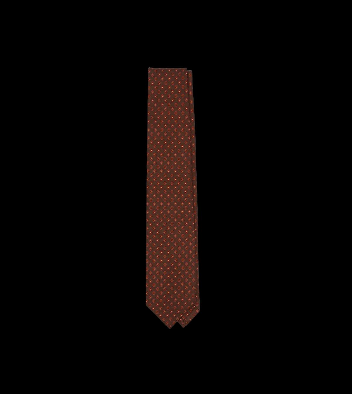 Brown Square Flower Print Silk Self-Tipped Tie