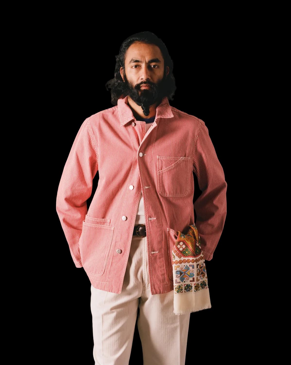 Red Stripe Cotton Fatigue Jacket