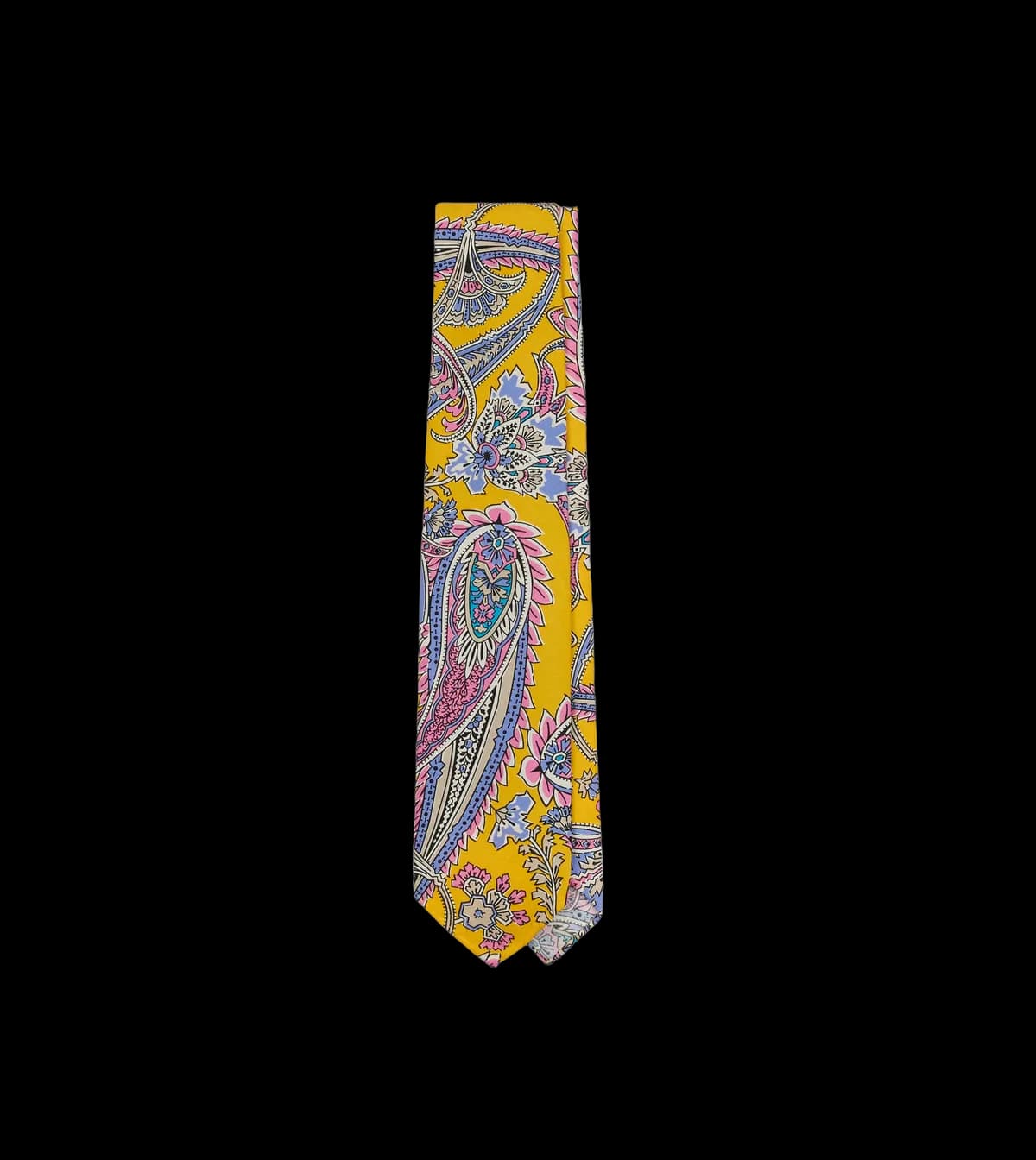 Yellow Nouveau Leaves Shantung Silk Hand-Rolled Tie