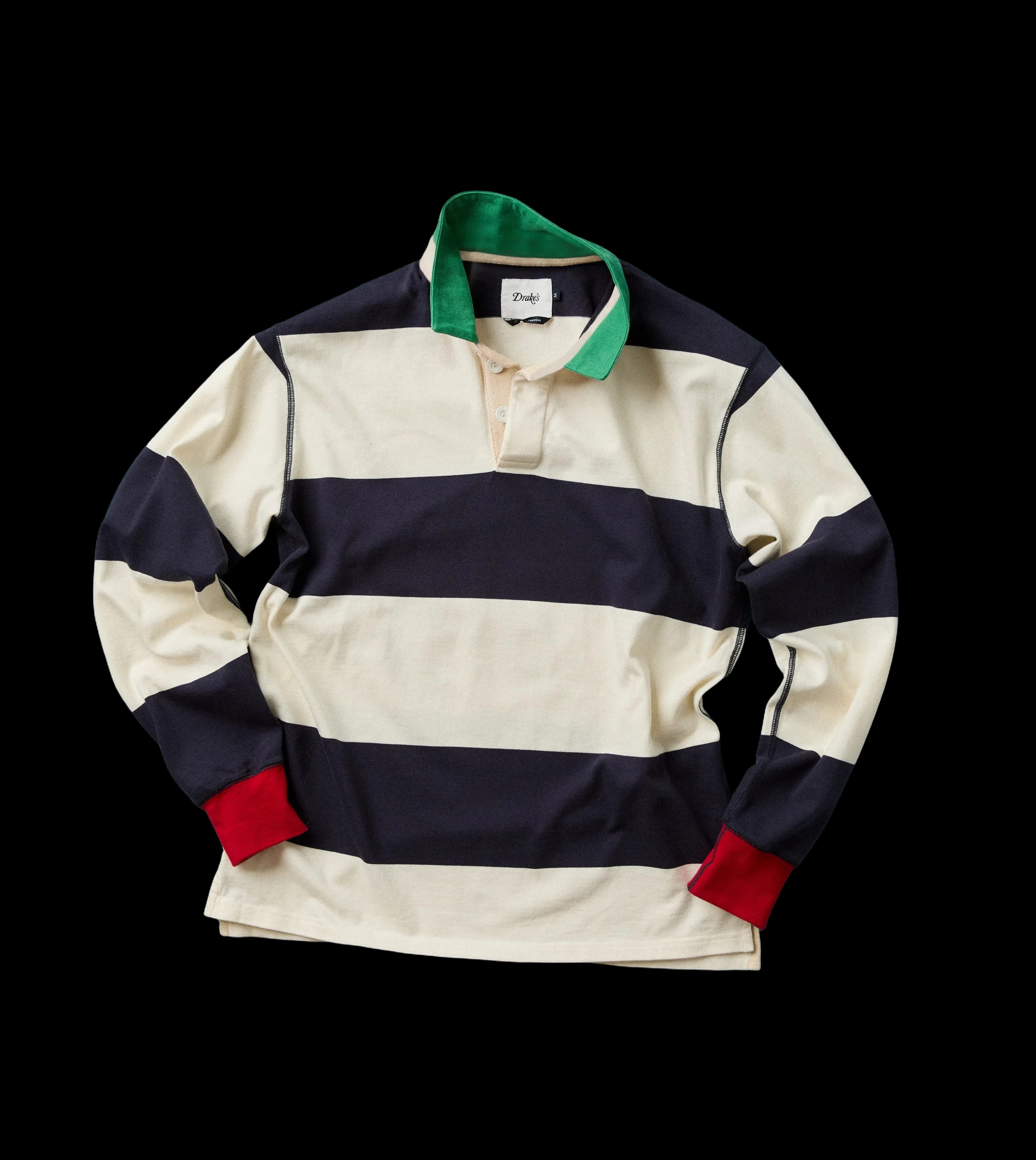 White and Navy Block Stripe Cotton Rugby Shirt
