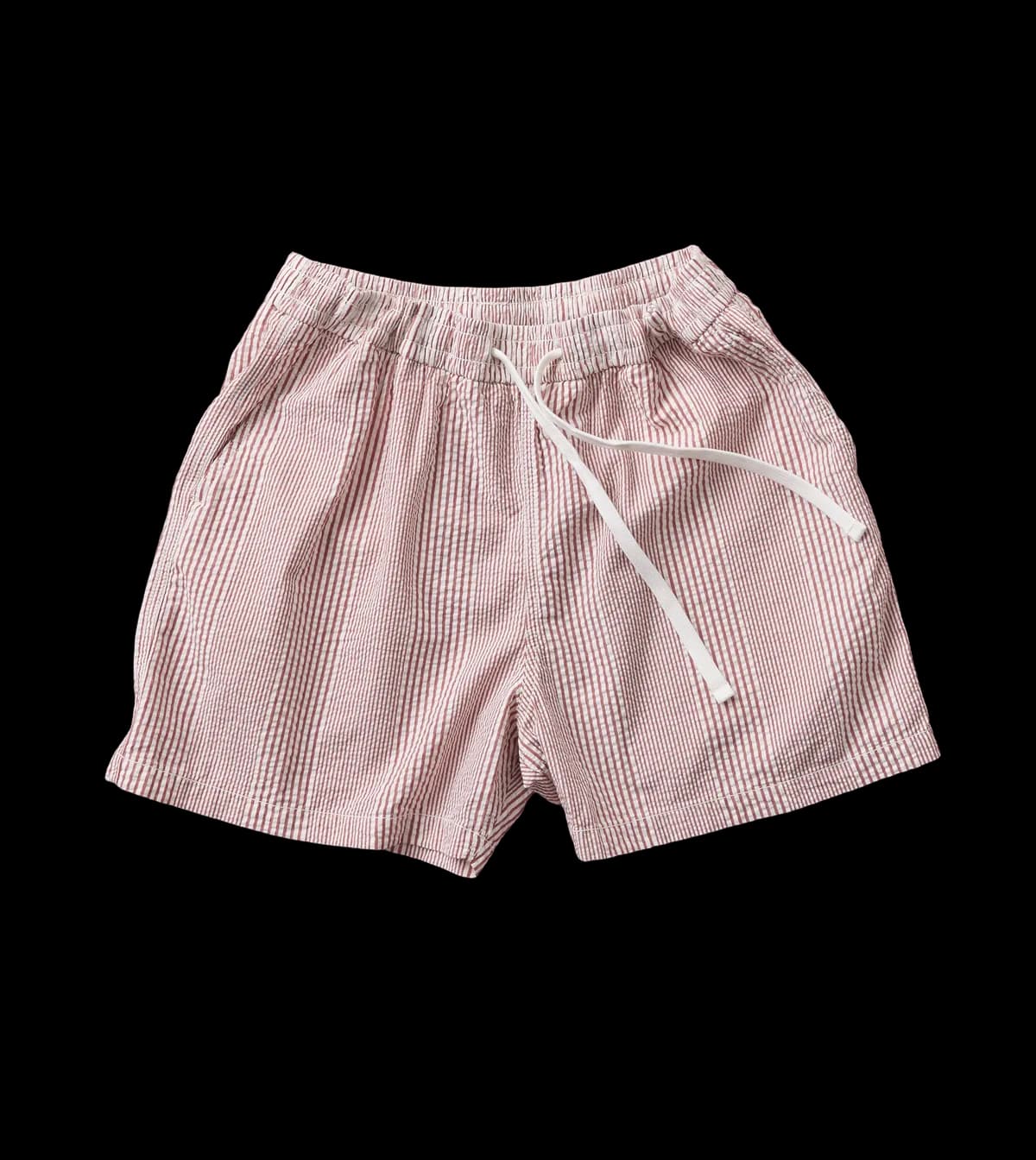Red Stripe Seersucker Cotton Drawstring Shorts