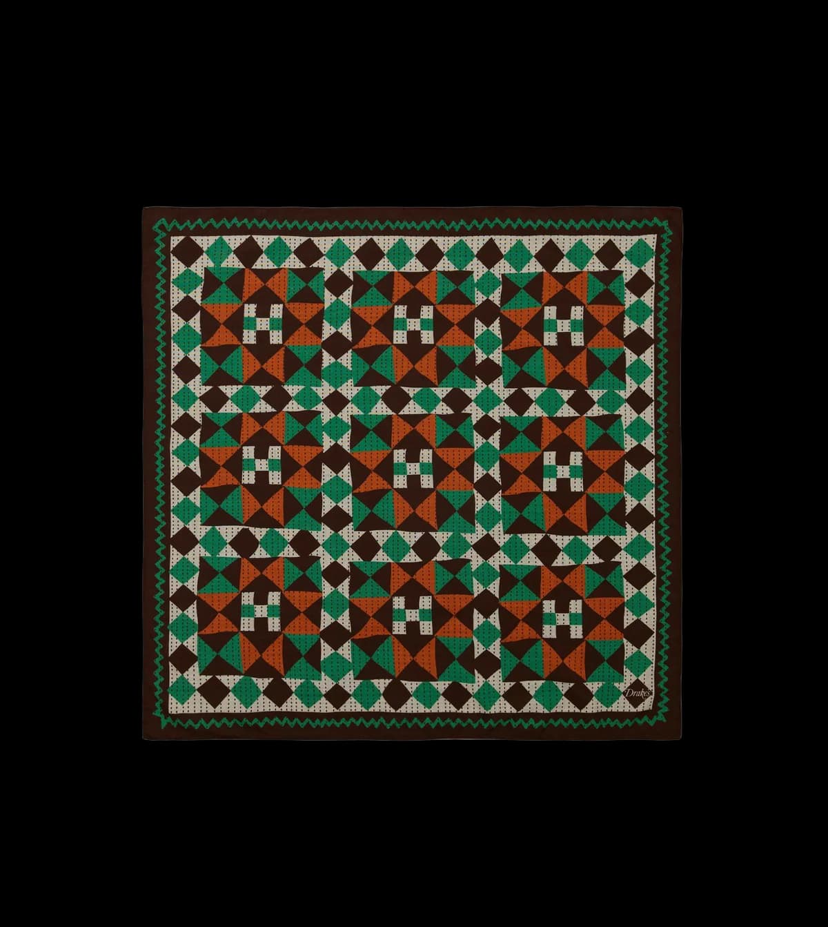 Brown Patchwork Print Wool-Silk Bandana