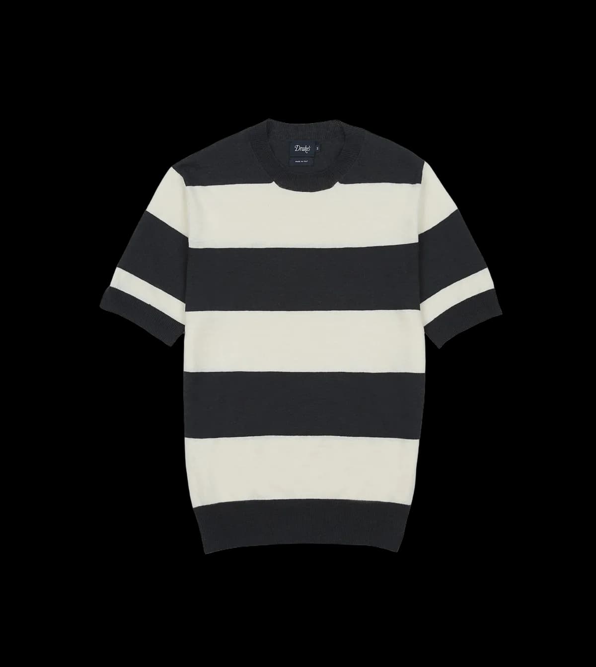 Ecru and Charcoal Stripe Crew Neck Knitted T-Shirt