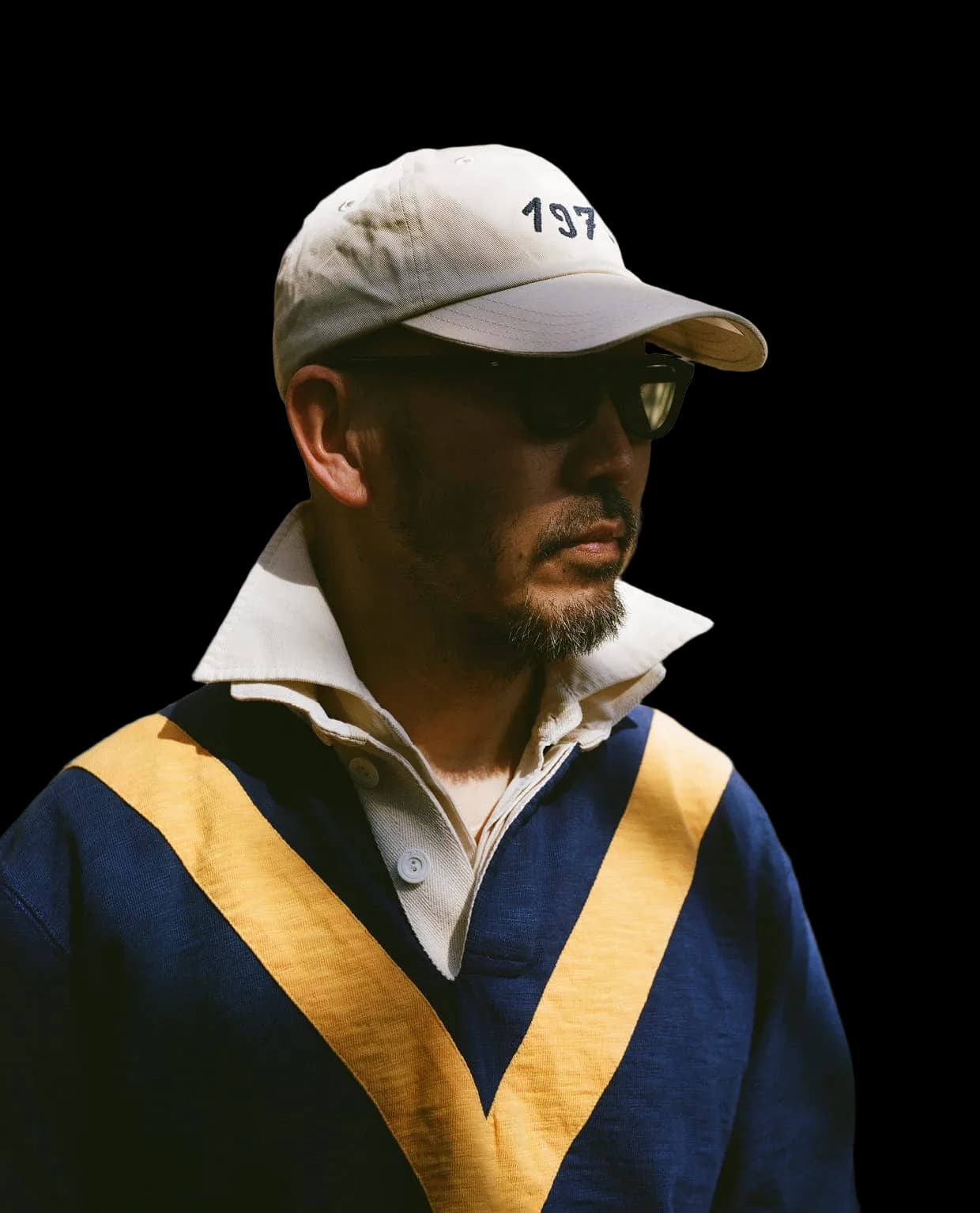 Navy and Yellow Chevron Flamé Cotton Rugby Shirt