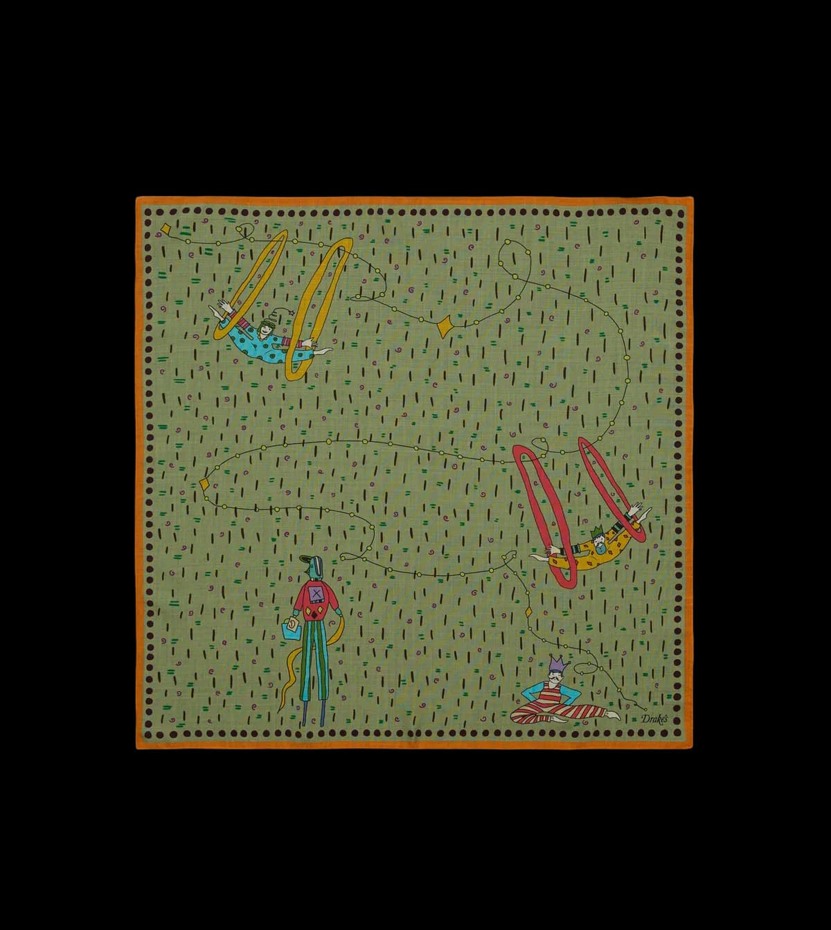 Olive Acrobat Print Wool-Silk Bandana