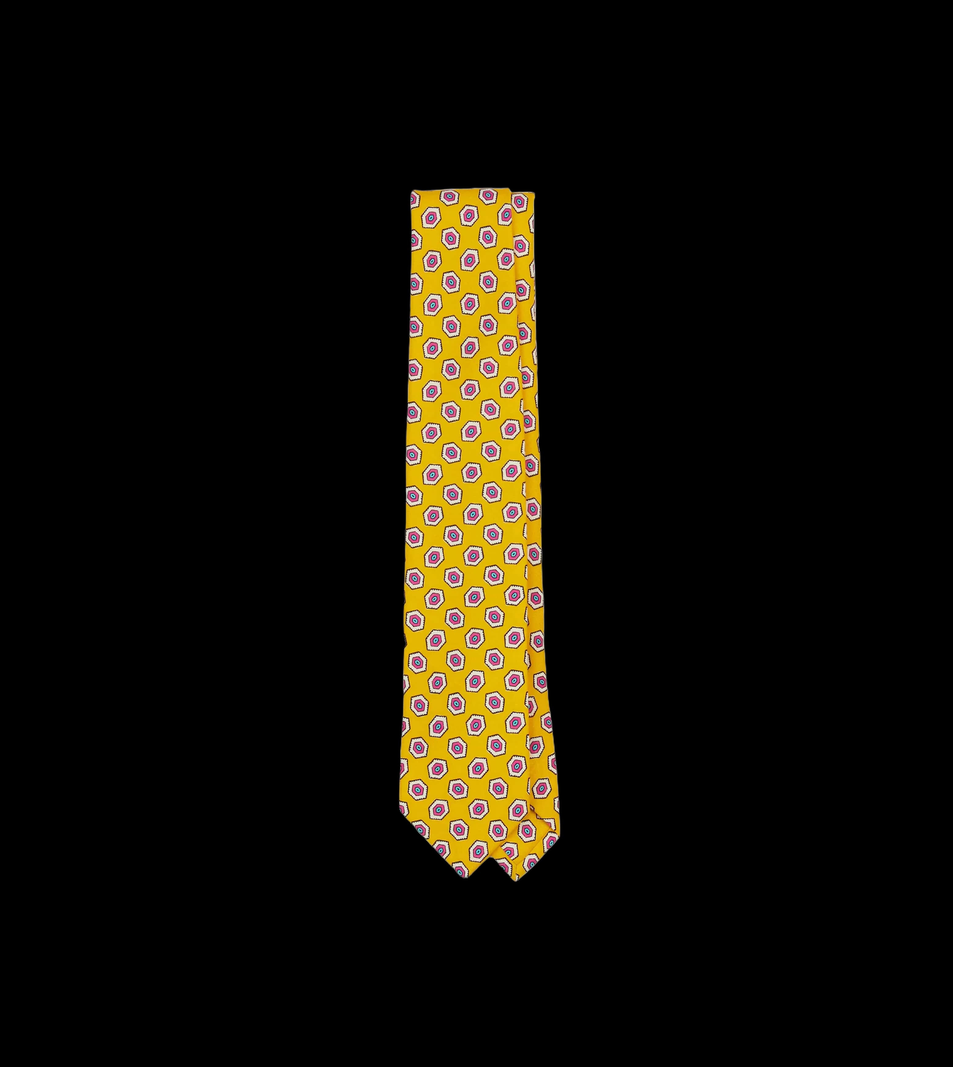 Yellow Hexagon Tile Print Silk Self-Tipped Tie