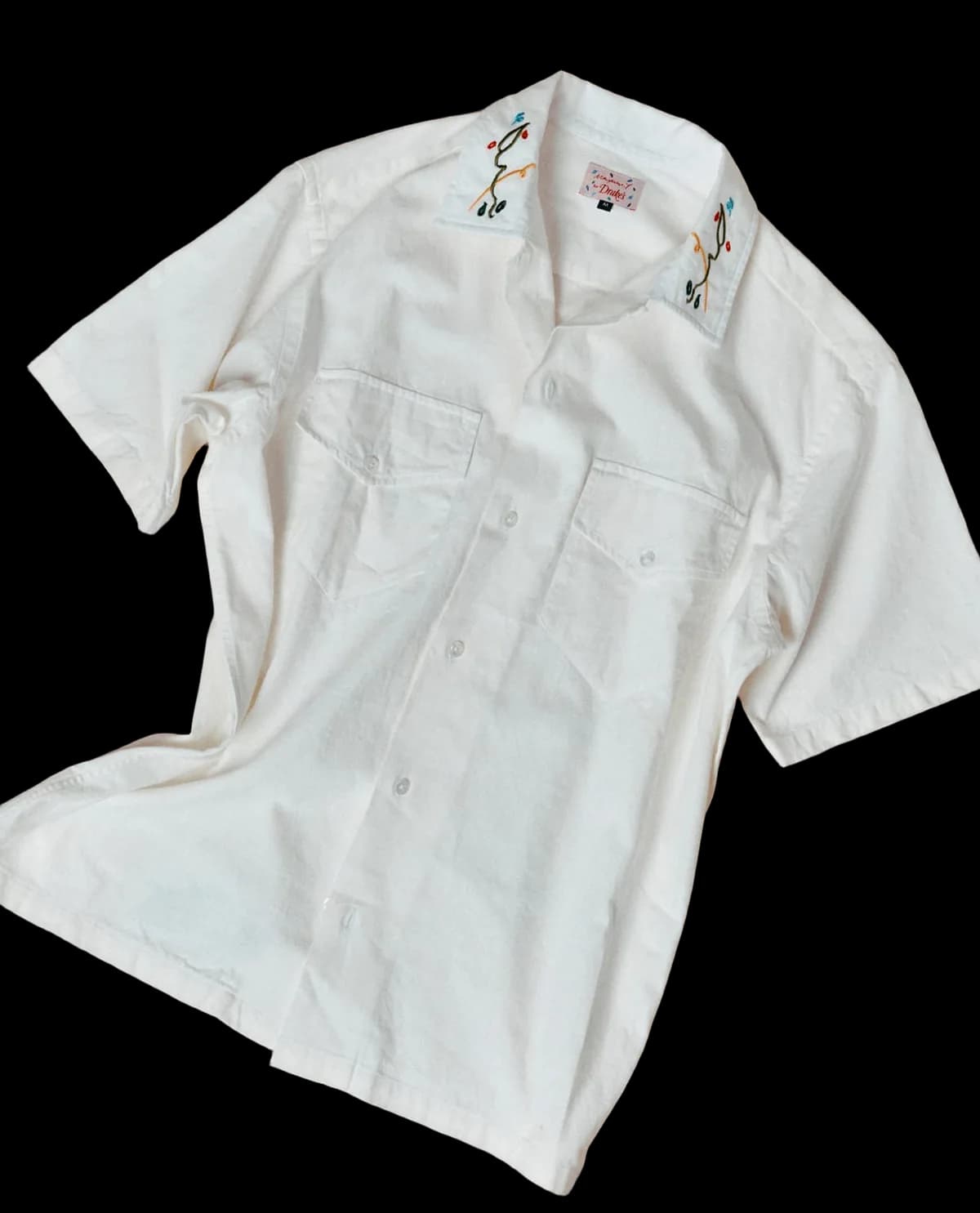 Mayumi Y. for Drake’s Embroidered Cotton-Linen Camp Collar Short Sleeve Shirt