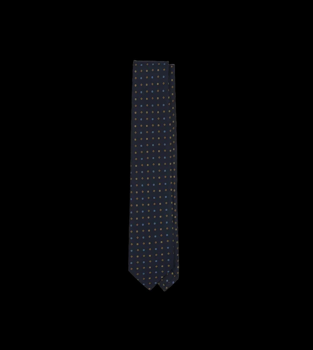 Navy Geometric Flower Print Silk Self-Tipped Tie