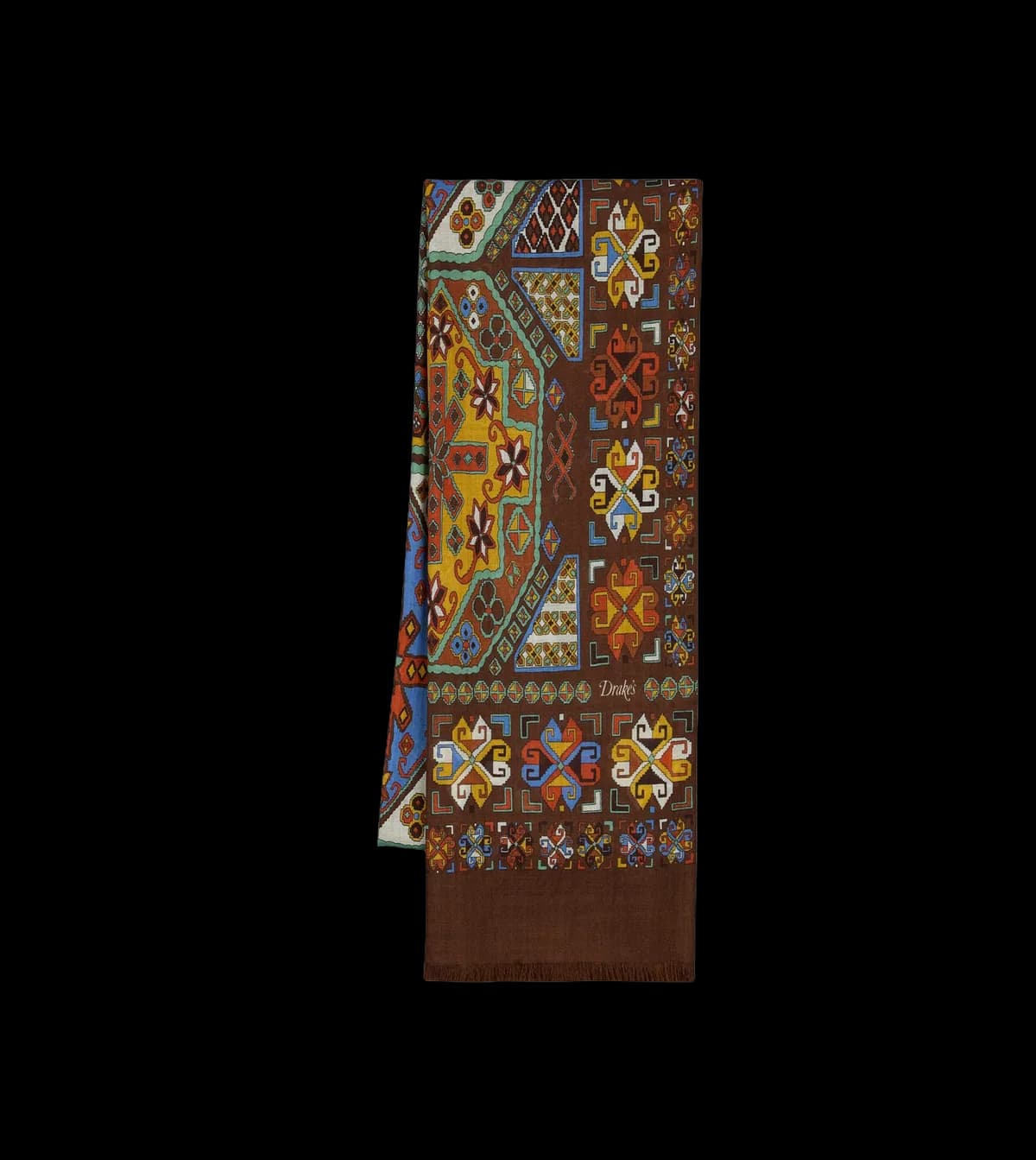 Brown Carpet Print Tubular Wool-Silk Scarf