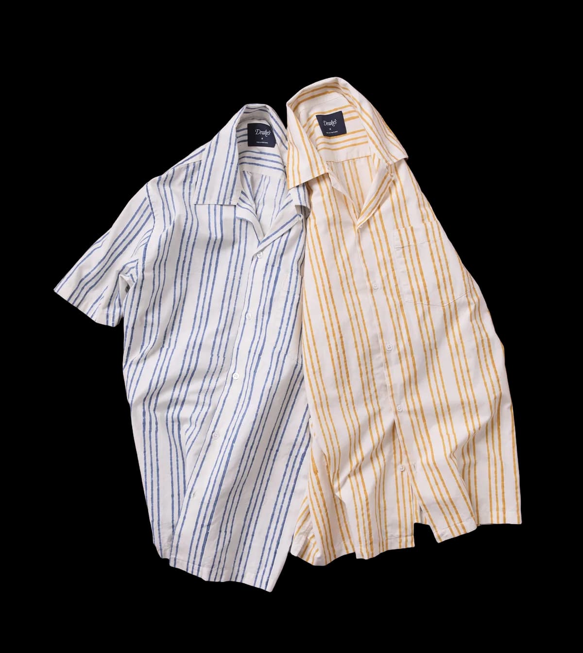 Indigo Triple Stripe Block Print Cotton Camp Collar Short Sleeve Shirt