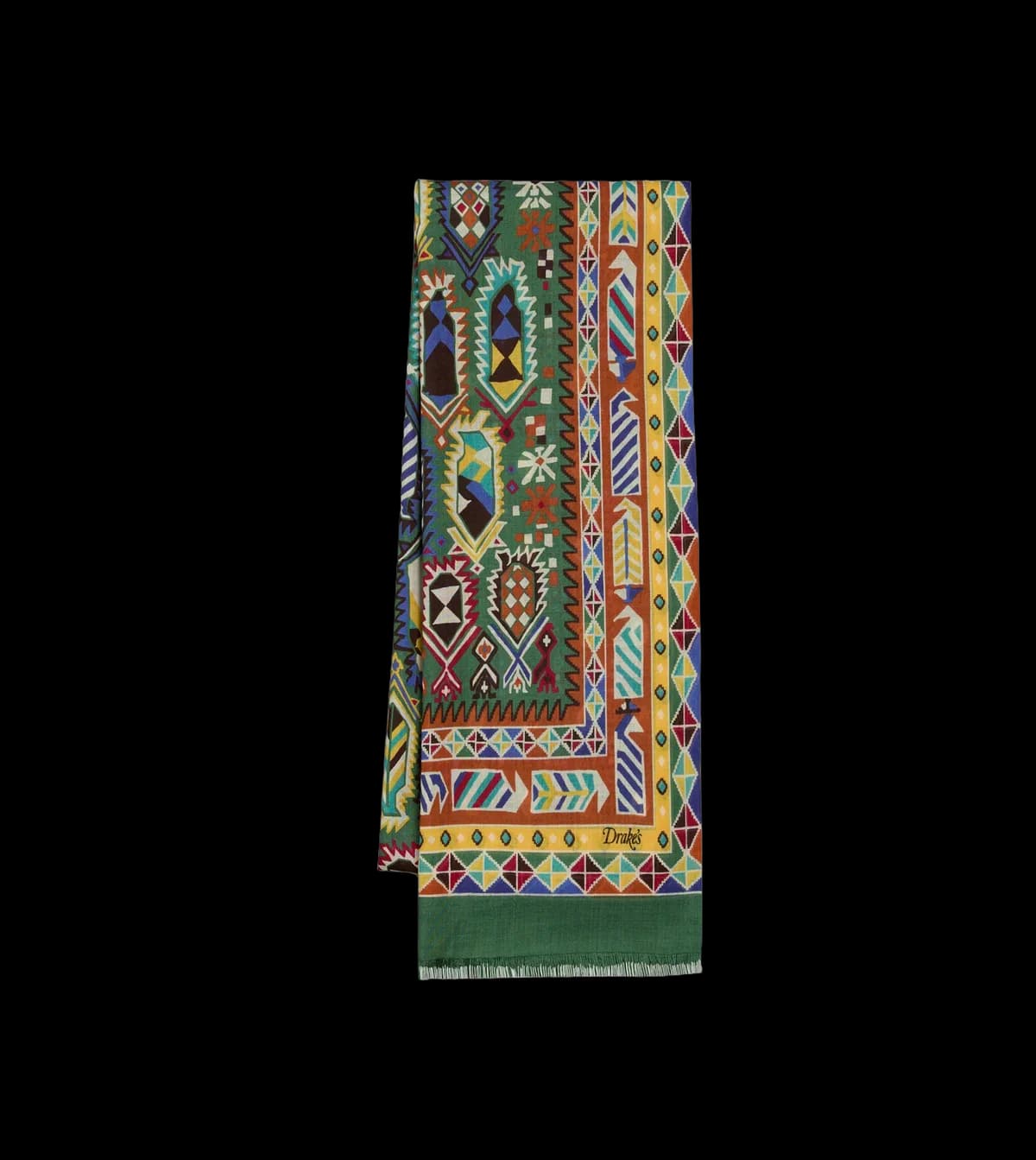 Olive Rug Print Tubular Wool-Silk Scarf
