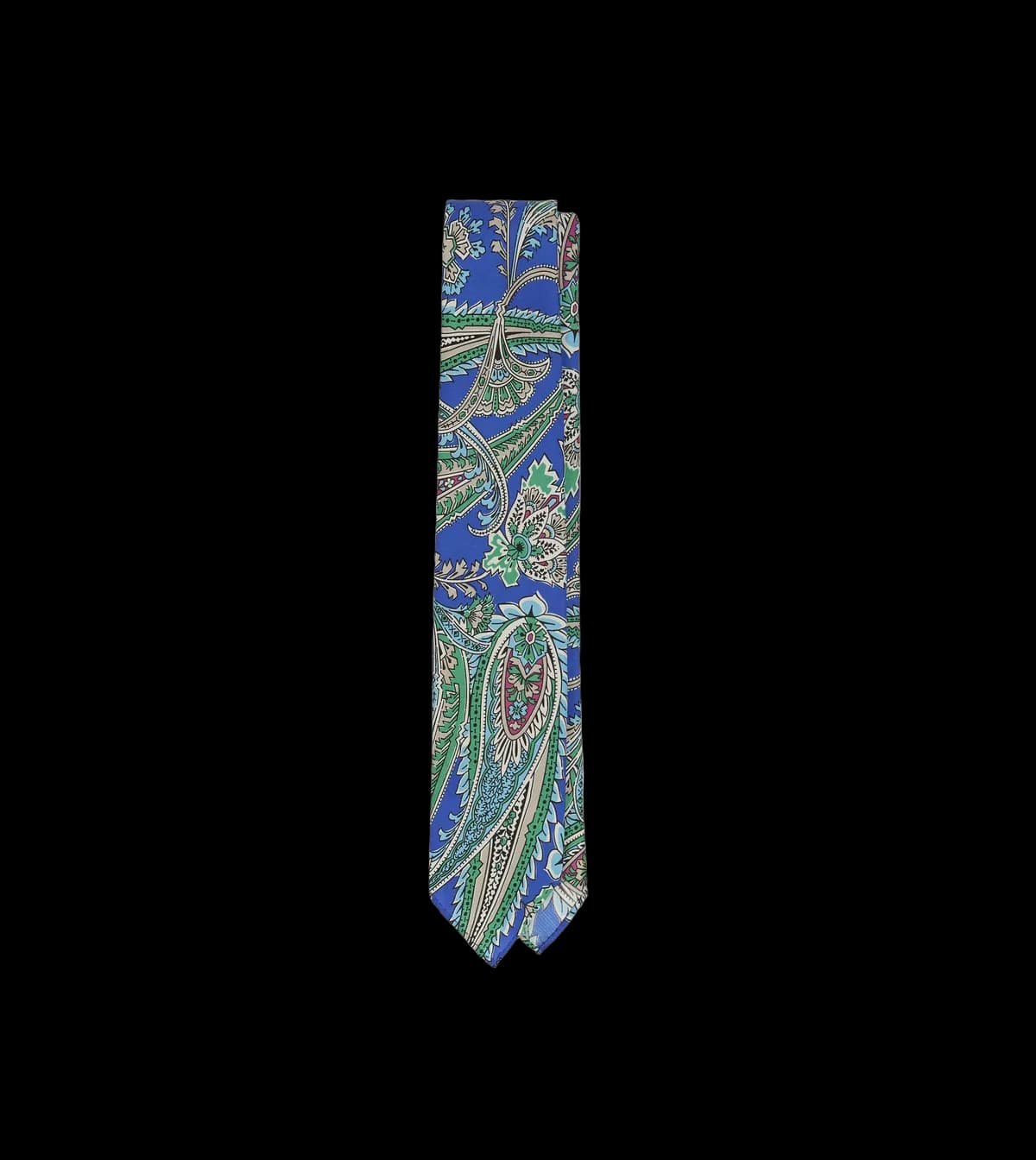 Blue Nouveau Leaves Shantung Silk Hand-Rolled Tie