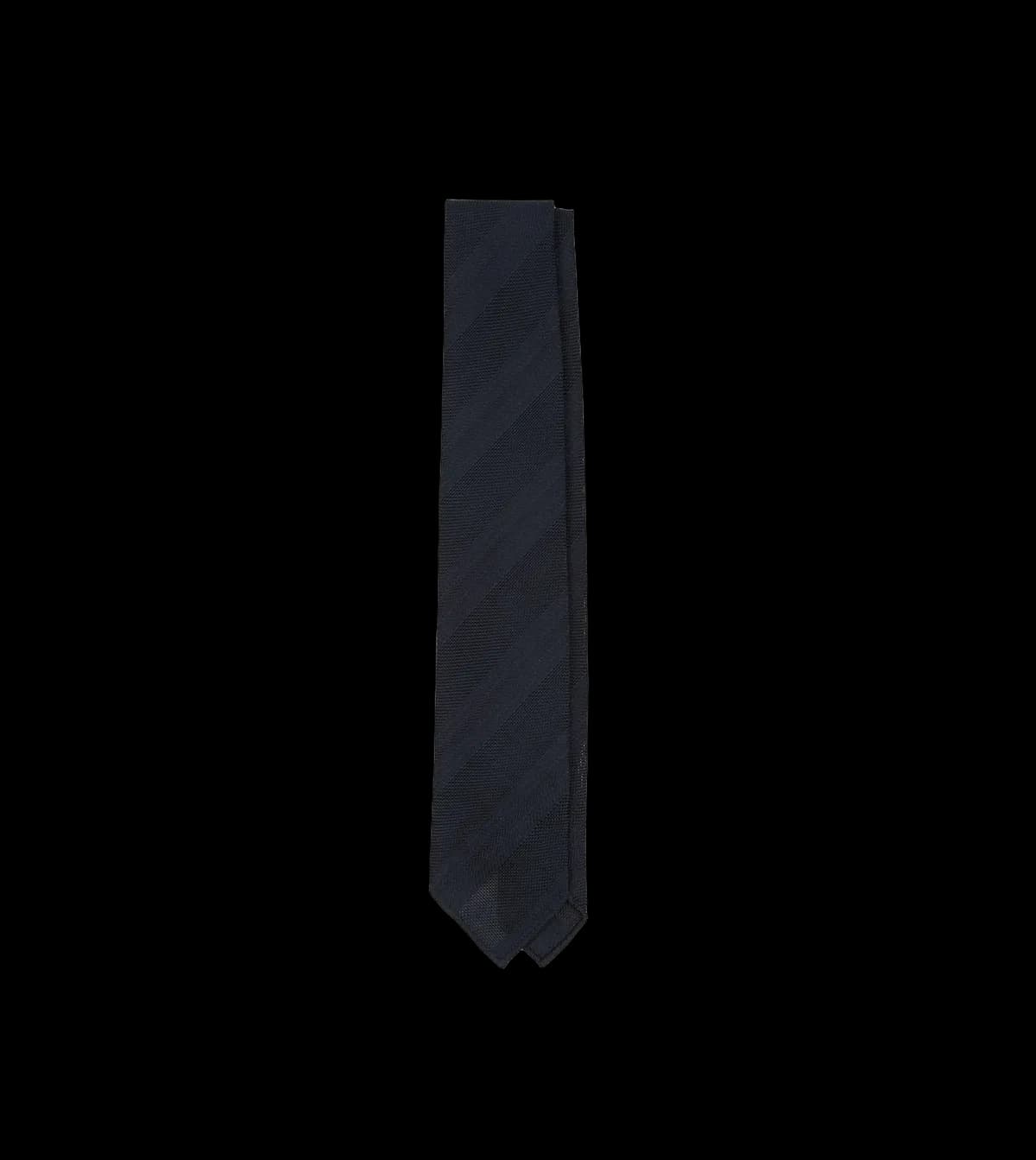 Navy Textured Stripe Hand Rolled Silk Grenadine Tie