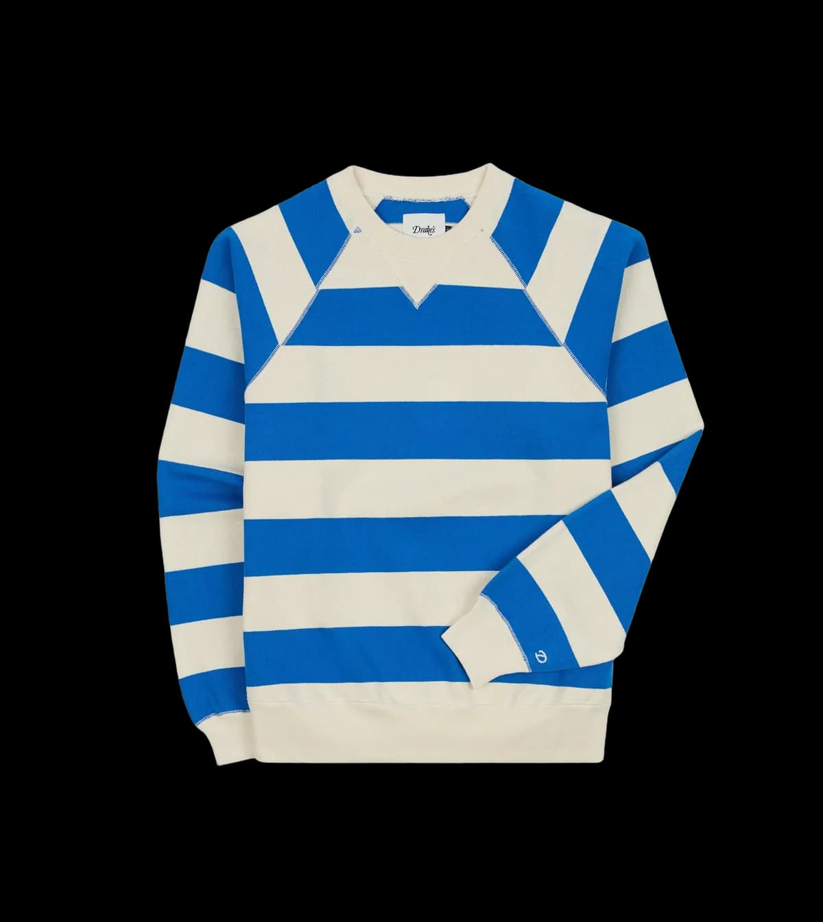 Blue and Antique White Stripe Cotton Raglan Sweatshirt