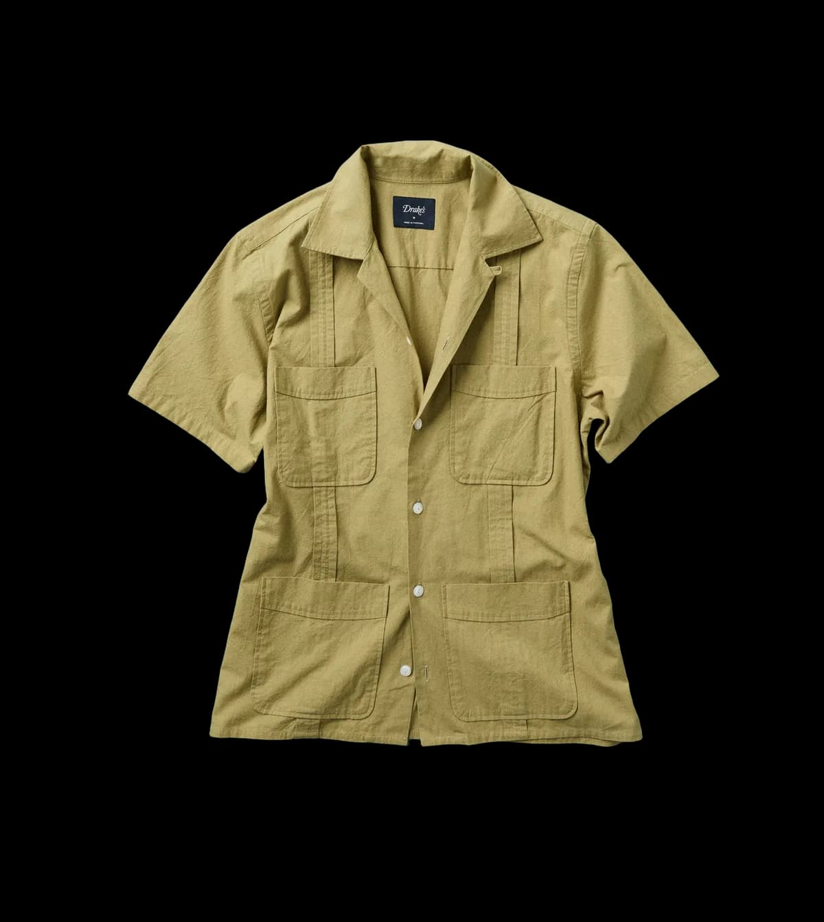Khaki Cotton-Linen Crepe Cuban Shirt