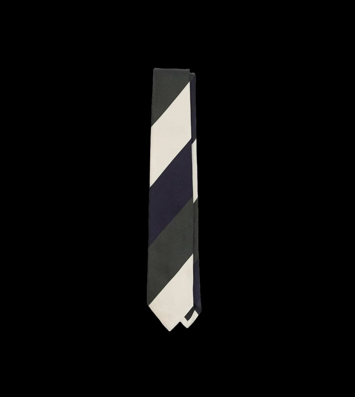 Navy and Ecru Block Stripe Repp Silk Tipped Tie