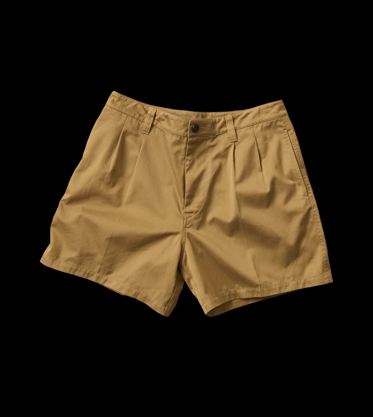 Khaki Cotton Wide Leg Double-Pleat Shorts
