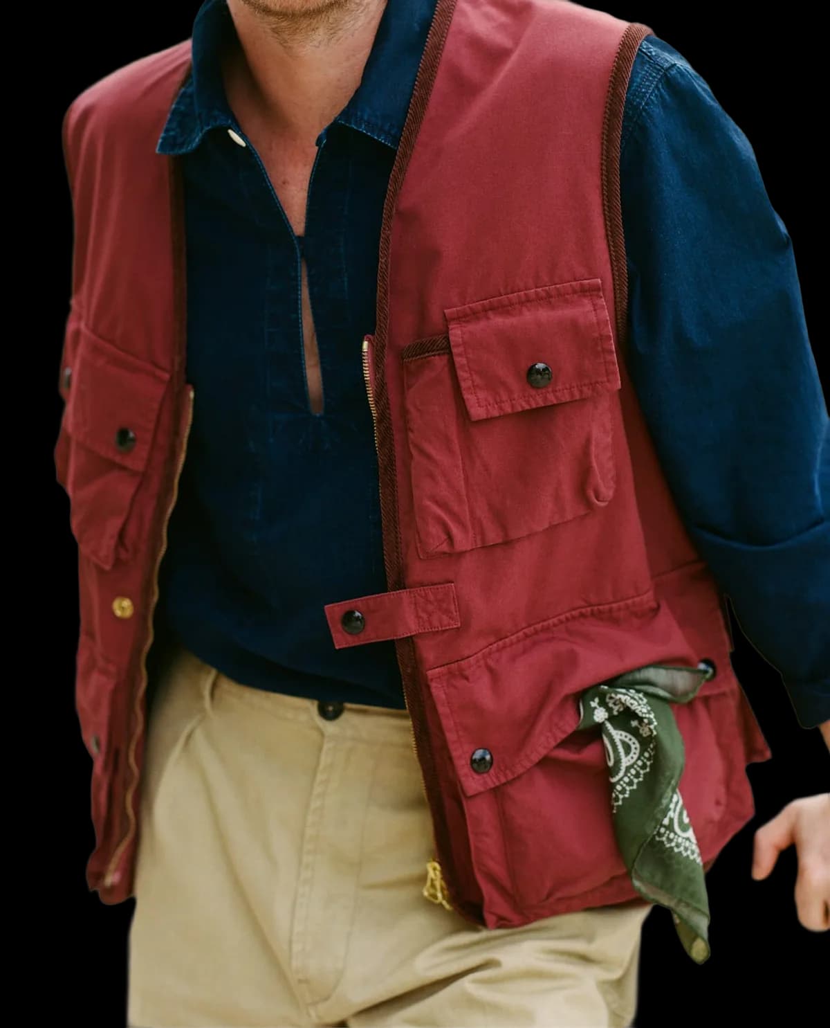 Washed Red Cotton Urban Safari Vest