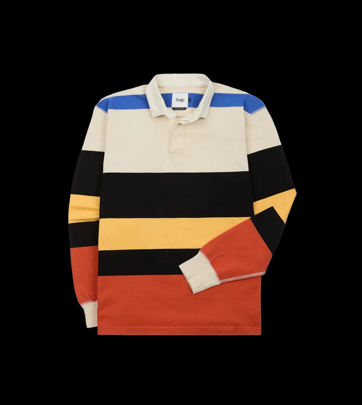 Ecru, Black and Orange Multi Stripe Cotton Rugby Shirt