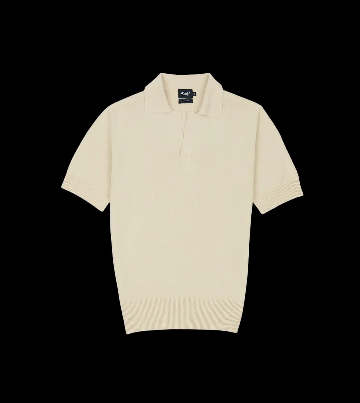 Ecru Knitted Silk Short-Sleeve Polo Shirt