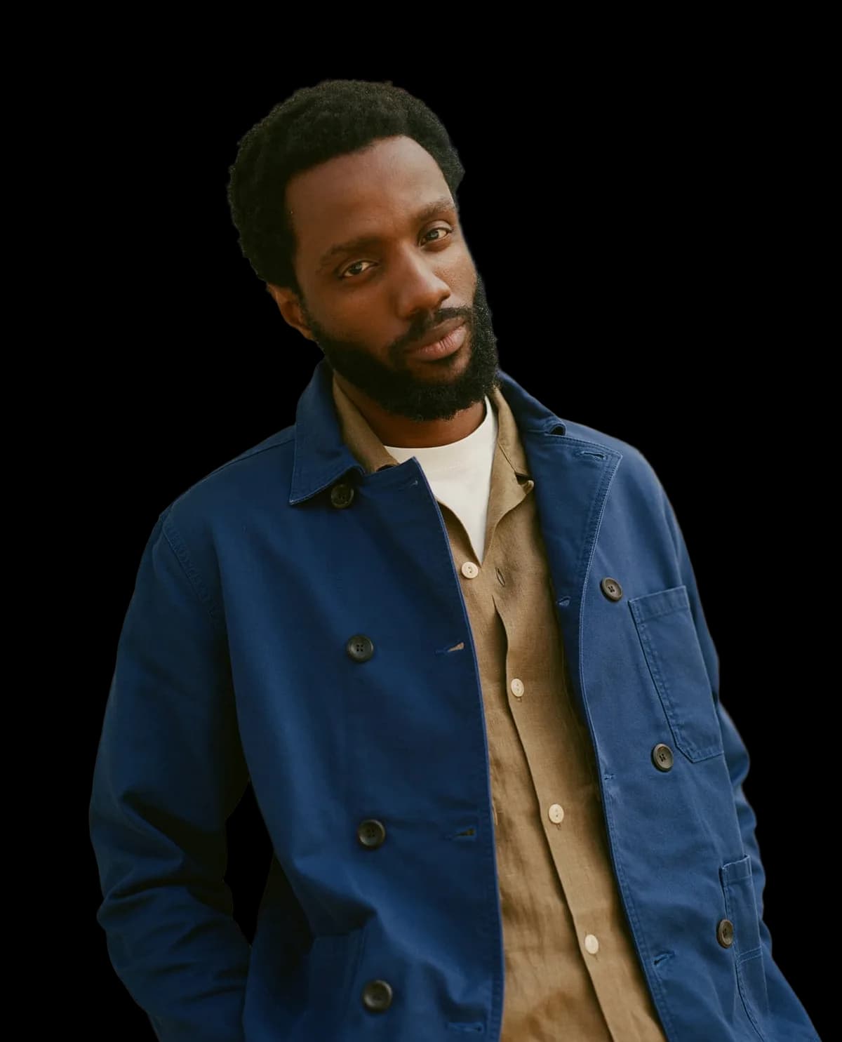French Blue Cotton Serge Double-Breasted Chore Coat