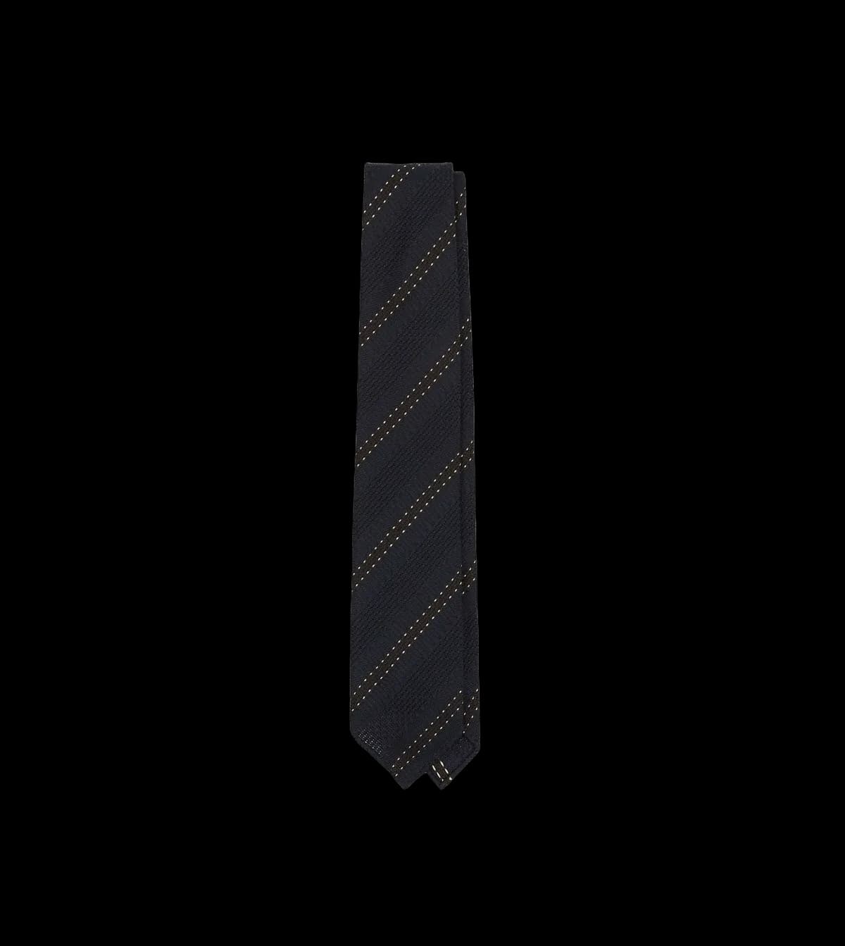 Navy and Brown Stitch Stripe Hand Rolled Silk Grenadine Tie