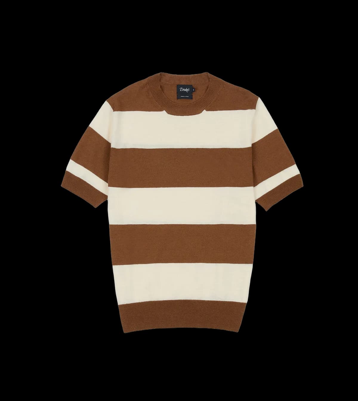 Ecru and Tobacco Stripe Crew Neck Knitted T-Shirt
