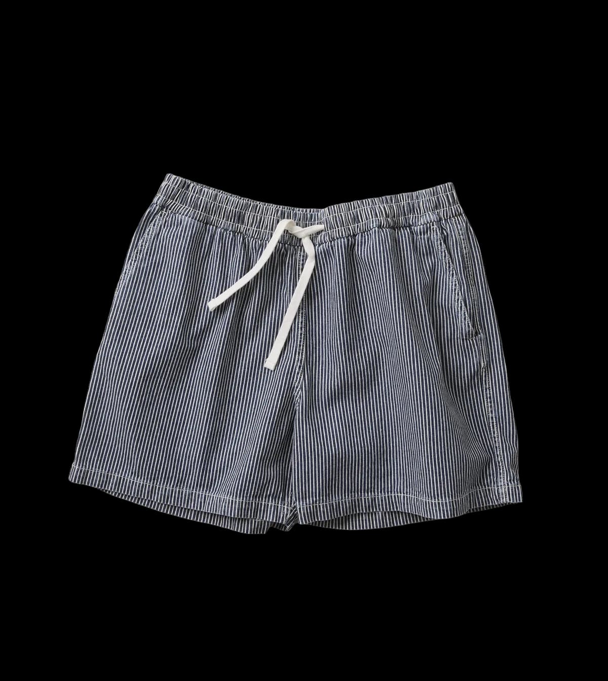 Indigo Stripe Cotton Drawstring Shorts